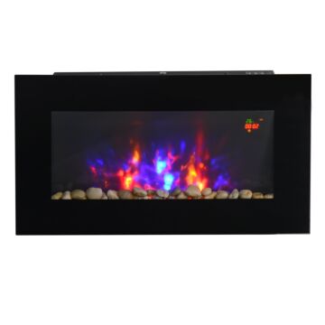 Homcom 1000w Wall Mounted Tempered Glass Electric Fireplace Heater Wall Fires Black