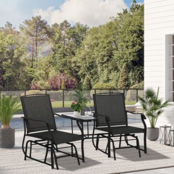 Outsunny Garden Double Glider Rocking Chairs Gliding Love Seat With Middle Table Conversation Set Patio Backyard Relax Outdoor Furniture