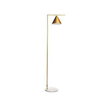 Floor Lamp Gold Marble Base Cone Shade Office Study Modern Beliani