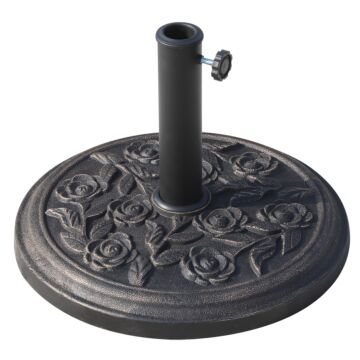 Outsunny 9kg Garden Parasol Base, Round Resin Sun Umbrella Base, Outdoor Umbrella Stand For 38mm Or 48mm Outdoor Umbrella Poles, Bronze Tone