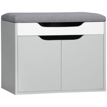 Homcom Shoe Bench With Cushion, Modern Storage Bench With Padded Seat, 2-tier Cabinet, Hidden Storage, Adjustable Shelf For Living Room, Light Grey