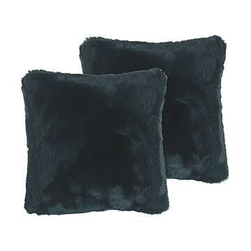 Set Of 2 Decorative Cushions Green Faux Fur Shaggy 42 X 42 Cm One Sided Decor Accessories Beliani