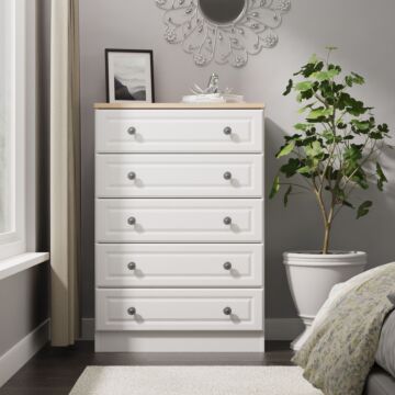 Norfolk 5 Drawer Chest In White Ash & Bardolino Oak