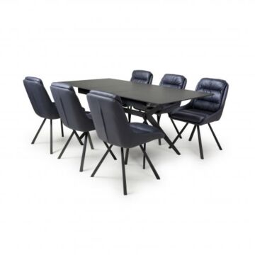 Timor Extending Black & 6 Arnhem Midnight Blue Dining Set