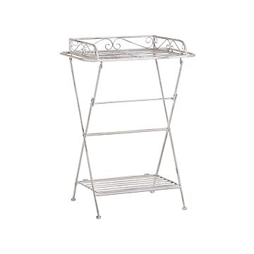 Side Table White Metal 40 X 35 Cm Folding Wire Top With Shelf Victorian Vintage Design Beliani