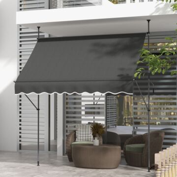 Outsunny 2.5 X 1.2m Retractable Awning, Free Standing Patio Sun Shade Shelter, Uv Resistant, For Window And Door, Dark Grey