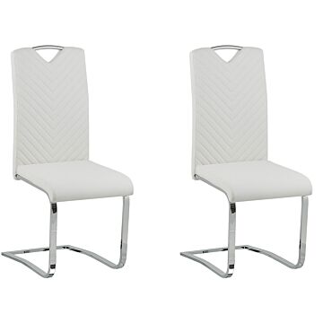 Set Of 2 Dining Chairs Off-white Faux Leather Upholstered Seat High Back Cantilever Conference Room Modern Beliani