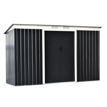 Outsunny 9 X 4 Ft Metal Garden Storage Shed Patio Corrugated Steel Roofed Tool Box With Base, Kit Ventilation And Doors, Dark Grey