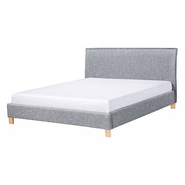Bed Frame Grey Fabric Upholstery Wooden Legs Eu Double Size 4ft6 Slatted With Headboard Minimalistic Scandinavian Style Beliani