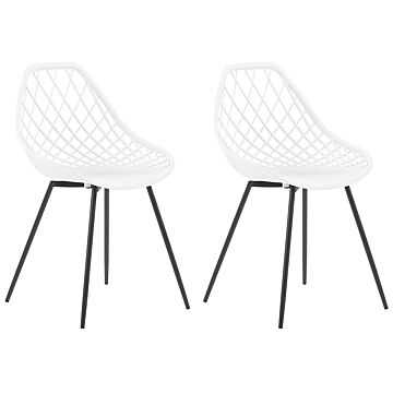 Set Of 2 Dining Chairs White Synthetic Seat Black Metal Legs Net Design Backrest Modern Scandinavian Beliani