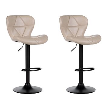 Set Of 2 Bar Stool Light Beige Faux Leather Swivel Adjustable Height Modern Kitchen Bar Chair Beliani
