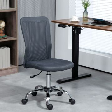 Vinsetto Computer Desk Chair, Mesh Office Chair With Adjustable Height And Swivel Wheels, Armless Study Chair, Dark Grey