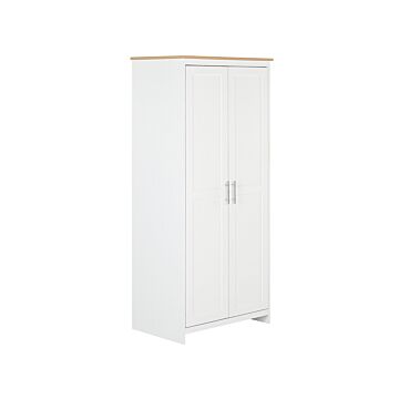 Wardrobe White Particle Board 79 X 52 X 180 Cm Scandinavian Hinged Doors Shelves Clothes Rail Bedroom Storage Beliani