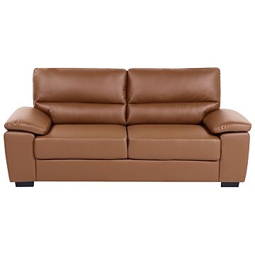 Sofa Golden Brown 3 Seater Faux Leather Living Room Beliani