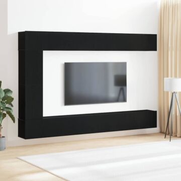 Vidaxl 7 Piece Tv Cabinet Set Wall-mounted Black Oak Engineered Wood