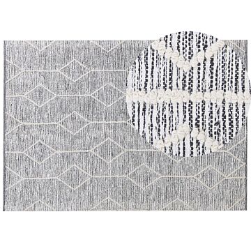 Rug Grey With Beige Wool Cotton Blend 160 X 230 Cm Modern Geometric Hand Woven Flat Weave Beliani