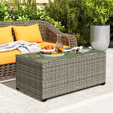 Outsunny 90 X 50cm Glass-top Rattan Side Table - Dark Grey