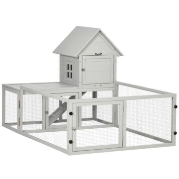 Pawhut Wooden Rabbit Hutch With Extra Fenced Area, Large Guinea Pig Cage, Small Animal House For Indoor With Slide-out Tray, Light Grey