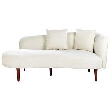 Chaise Lounge Cream Velvet Polyester Upholstery Right Hand Dark Wood Legs Extra Throw Pillows Modern Design Living Room Furniture Beliani
