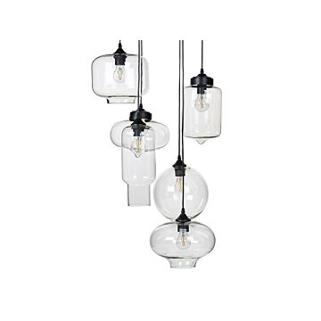 Pendant Lamp Transparent Glass Shades Black Iron 6 Light Modern Design Home Accessories Living Room Beliani