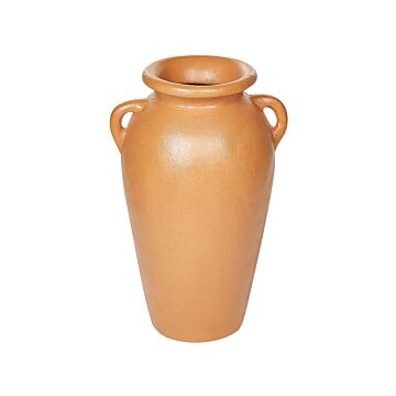 Decorative Vase Orange Terracotta Painted Vintage Look Amphora Shape Beliani