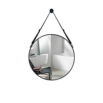 70cm Retro Round Wall Mirror With Adjustable Leather Strap