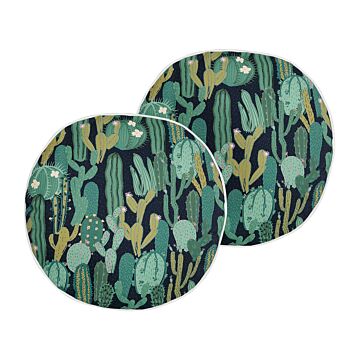 Set Of 2 Garden Cushions Green Polyester Cactus Pattern ⌀ 40 Cm Round Modern Outdoor Patio Water Resistant Beliani