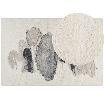 Shaggy Area Rug White And Grey 200 X 300 Cm Abstract High-pile Machine-tufted Rectangular Carpet Beliani