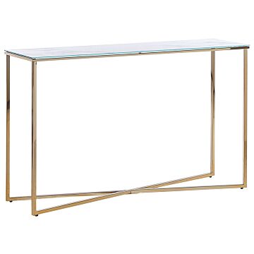 Console Table White Gold Tempered Glass Steel Marble Effect Glam Modern Living Room Bedroom Hallway Beliani