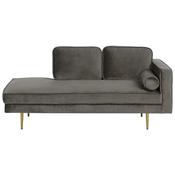 Chaise Lounge Taupe Velvet Upholstered Right Hand Orientation Metal Legs Bolster Pillow Modern Design Beliani