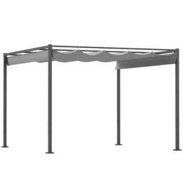 Outsunny 3 X 3(m) Garden Pergola With Retractable Roof And Magnetic Fixture, Outdoor Pergola Kit Sun Shade Canopy, Upf30+, Grey