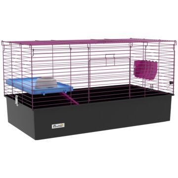 Pawhut Chinchillas Small Rabbit Guinea Pig Small Animal Cage, Pet Playhouse, With Platform, Ramp, 99 X 52 X 53cm, Black