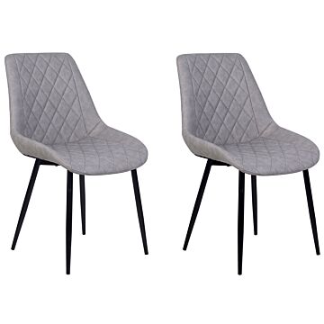 Set Of 2 Dining Chairs Grey Faux Leather Quilted Upholstery Kitchen Beliani