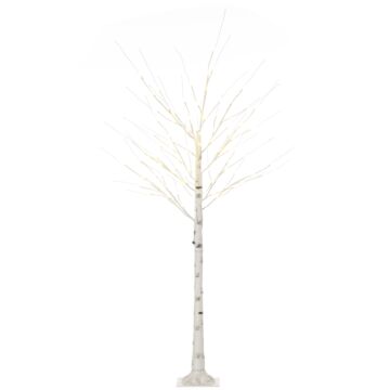 Homcom 6ft Artificial White Birch Tree Light With 96 Warm White Pre-lit Led Light For Indoor And Covered Outdoor Use