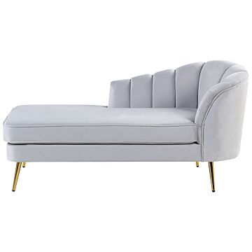 Chaise Lounge Light Grey Velvet Upholstery Gold Metal Legs Right Hand Beliani