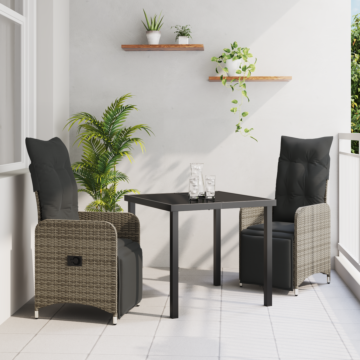 Vidaxl 3 Piece Garden Dining Set With Cushions Grey Poly Rattan