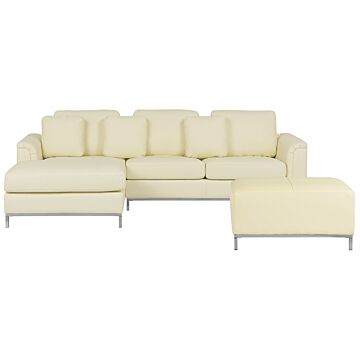 Corner Sofa Beige Leather Upholstered With Ottoman L-shaped Right Hand Orientation Beliani