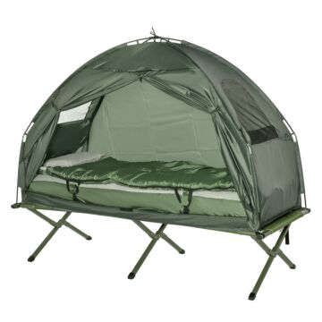 Outsunny 1 Person Foldable Camping Tent W/sleeping Bag Air Mattress Outdoor Hiking Picnic Bed Cot W/foot Pump