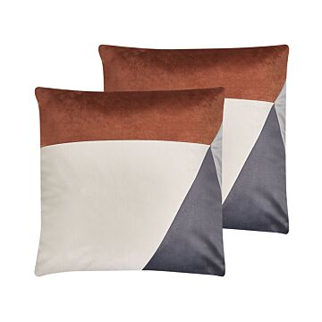 Set Of 2 Scatter Cushions Multicolour Polyester 45 X 45 Cm Modern Zip Removable Covers Living Room Bedroom Beliani