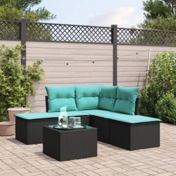 Vidaxl 6 Piece Garden Sofa Set With Cushions Black Poly Rattan