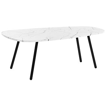 Coffee Table White With Black Mdf Iron 110 X 60 Cm Metal Legs Modern Living Room Beliani