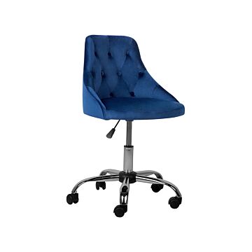 Office Swivel Chair Cobalt Blue Velvet Height Adjustable Button Back Beliani