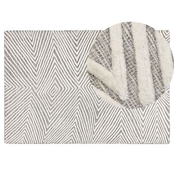Area Rug White And Grey Wool 140 X 200 Cm Hand Woven Geometric Pattern Scandinavian Style Living Room Bedroom Beliani