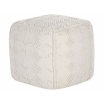 Pouffe White Cotton 40 X 40 Cm Geometric Knitted Pattern Decorative Seat Boho Style Living Room Bedroom Beliani