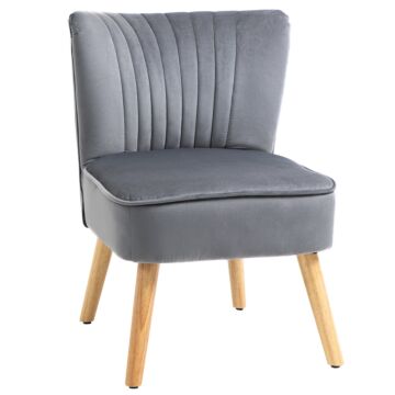 Homcom Velvet Accent Chair Occasional Tub Seat Padding Curved Back With Wood Frame Legs Home Furniture Grey