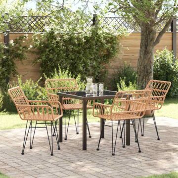 Vidaxl 5 Piece Garden Dining Set Brown Poly Rattan