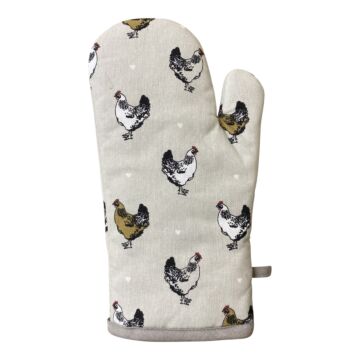 Single Oven Glove With A Chicken Print Design