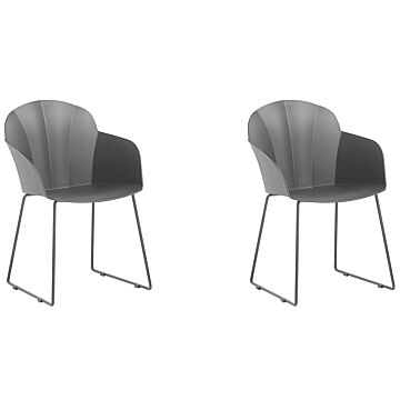 Set Of 2 Dining Chairs Black Synthetic Material Black Metal Legs Formed Back Modern Living Room Beliani