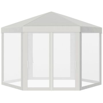 Outsunny Netting Gazebo Hexagon Tent Patio Canopy Outdoor Shelter Party Activities Shade Resistant (creamy White)