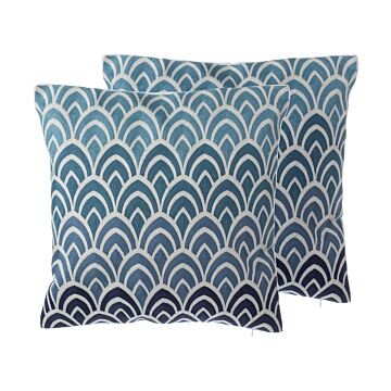 Set Of 2 Decorative Cushions Blue Mermaid Scale 45 X 45 Cm Modern Glam Decor Accessories Beliani